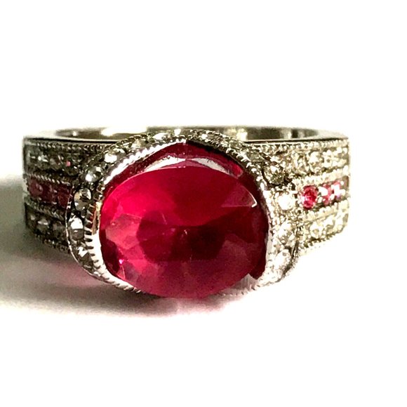 Pink Cubic Zirconia Art Deco Cocktail Ring Size 8 Statement Silver Plated - Picture 6 of 16